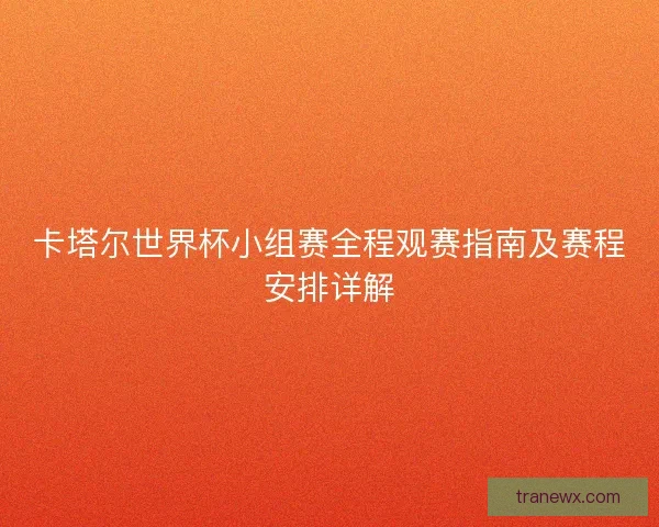 卡塔尔世界杯小组赛全程观赛指南及赛程安排详解