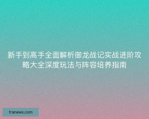 新手到高手全面解析御龙战记实战进阶攻略大全深度玩法与阵容培养指南